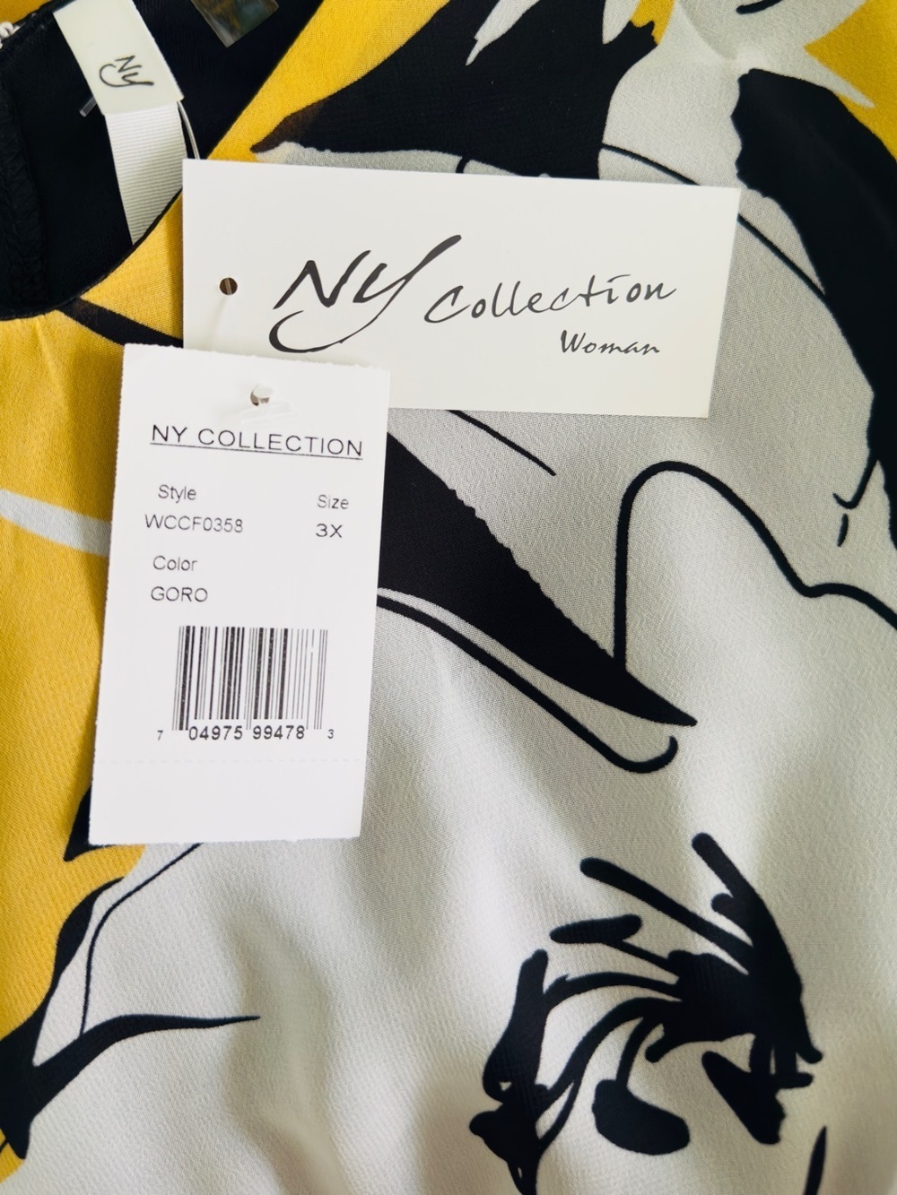 NWT NY Collection Woman 3X Yellow Floral Layered Blouse Peekaboo Shoulder - Picture 4 of 7